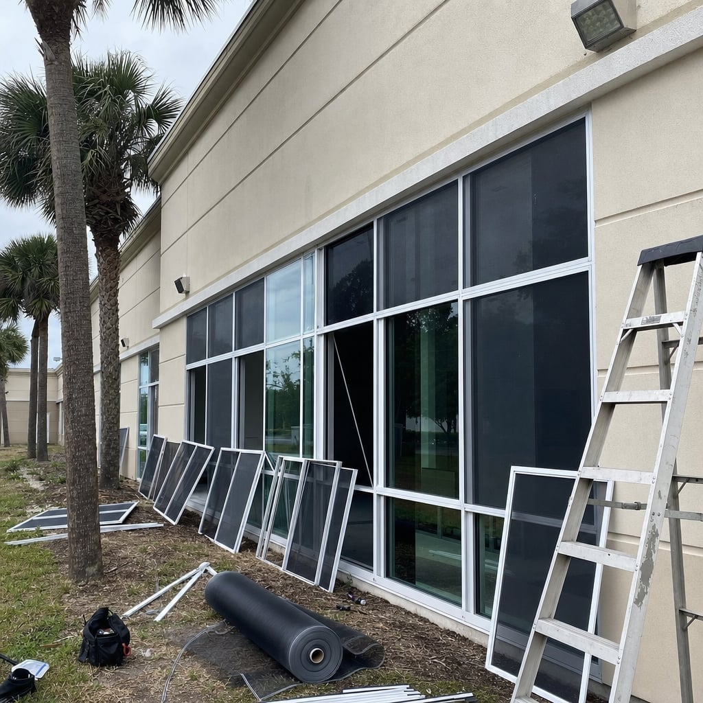 commercial window screens project in Palm Coast