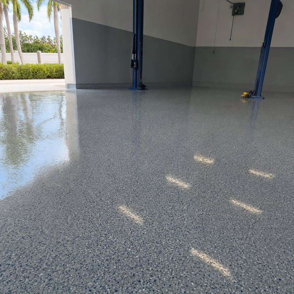 auto shop epoxy floor project in Cape Coral