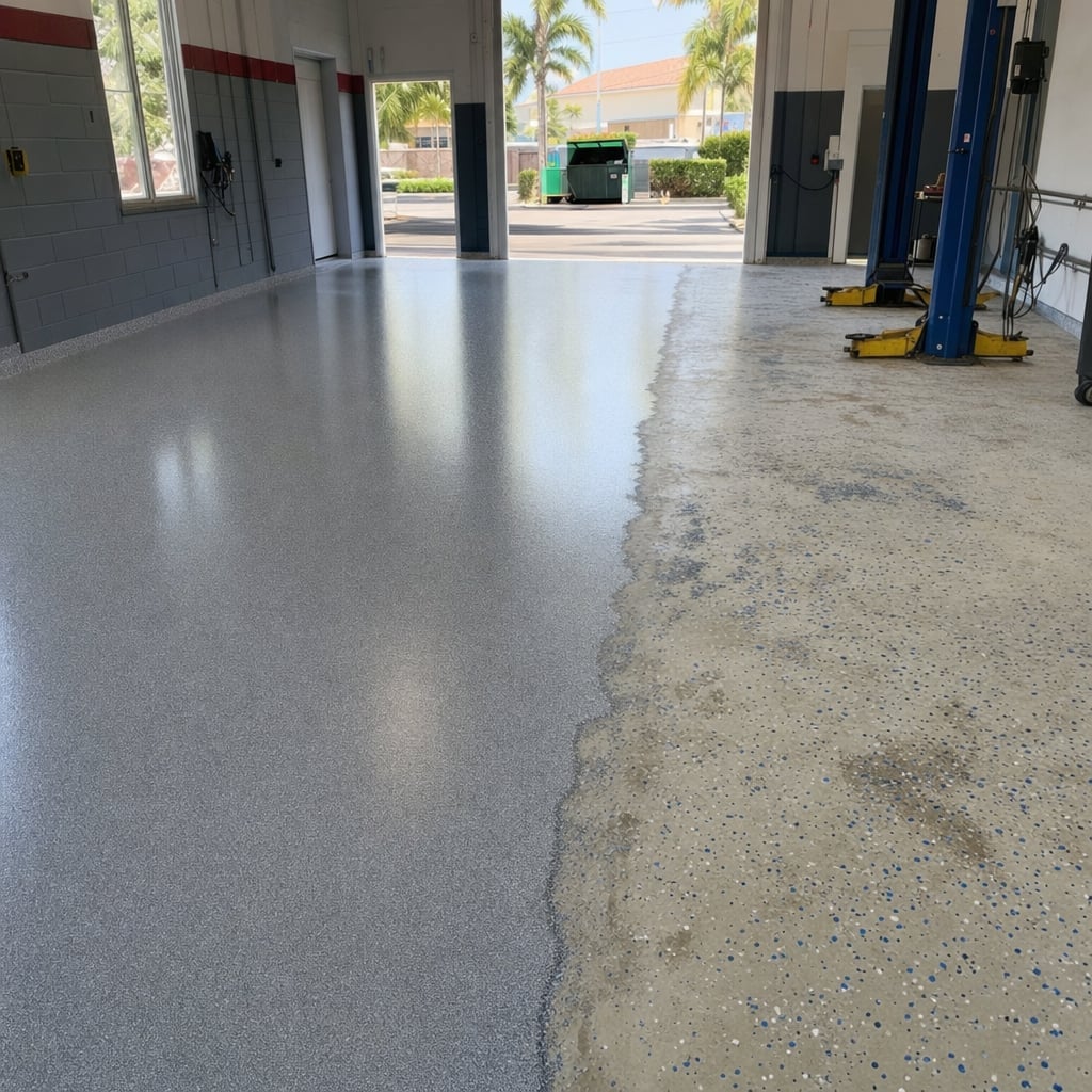 auto shop epoxy floor project in Ocala