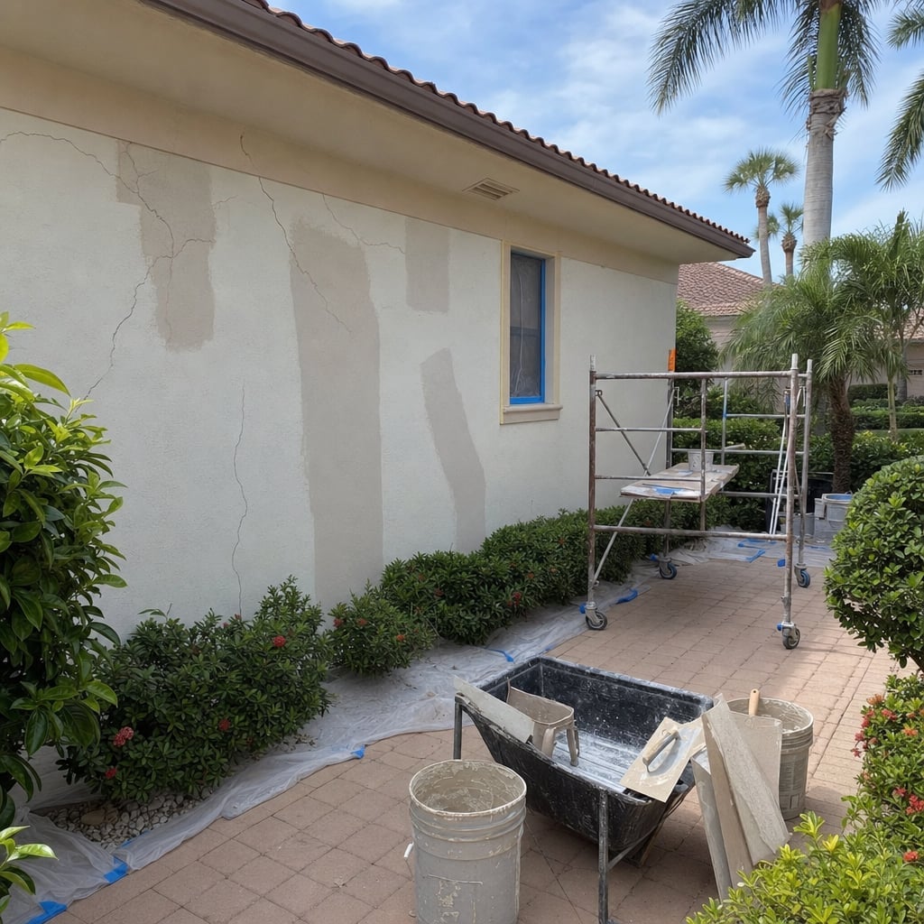 stucco crack repair project in Fort Myers