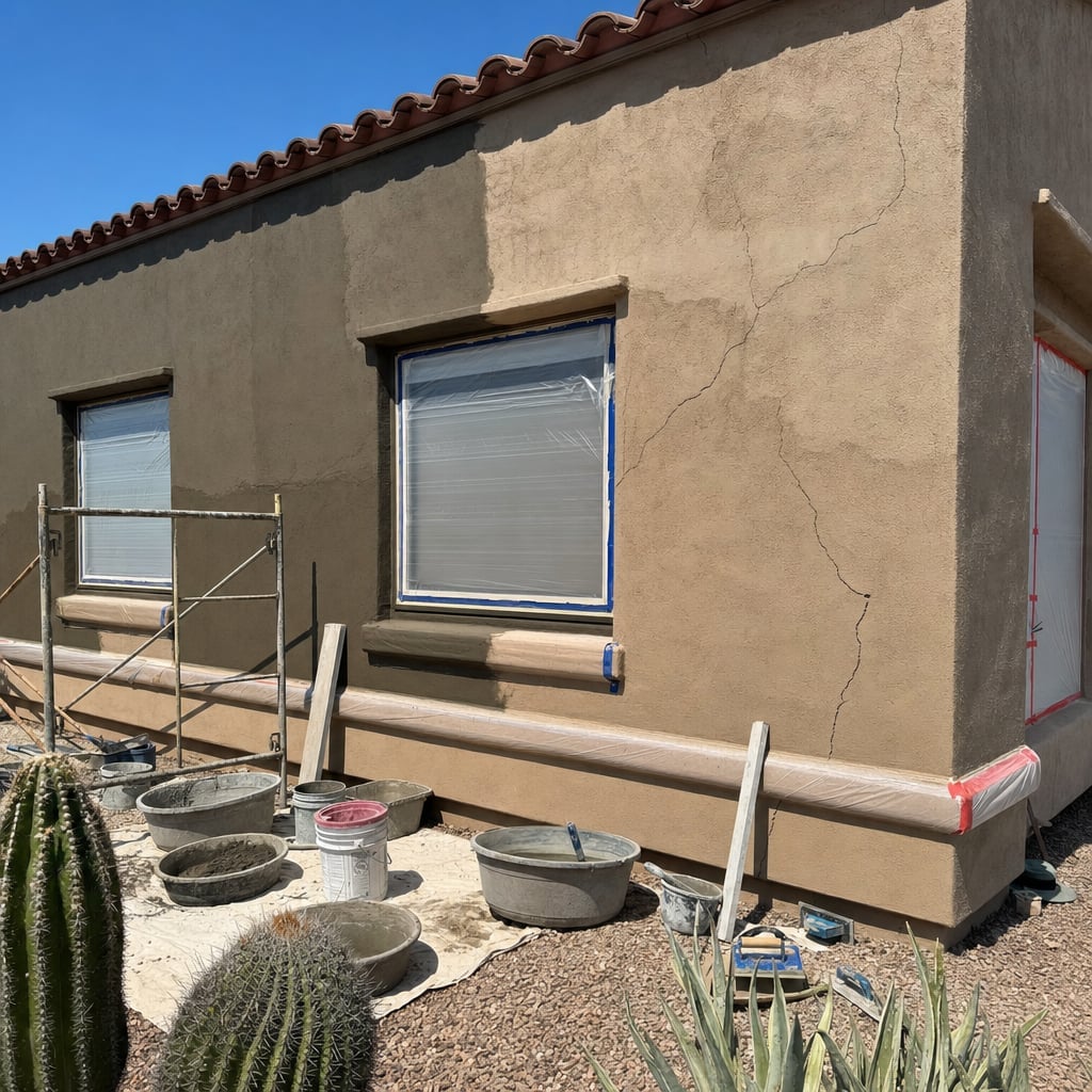 stucco crack repair project in Henderson