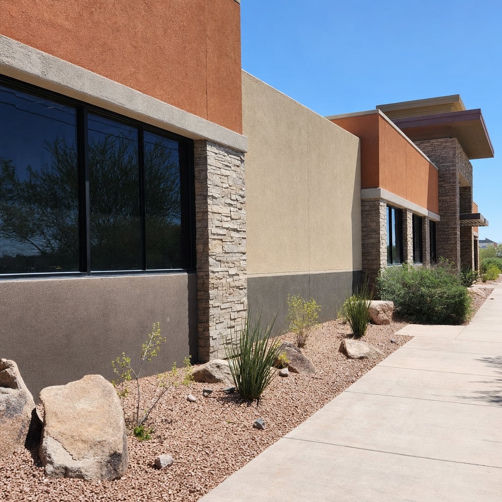 stucco facade restoration project in Henderson