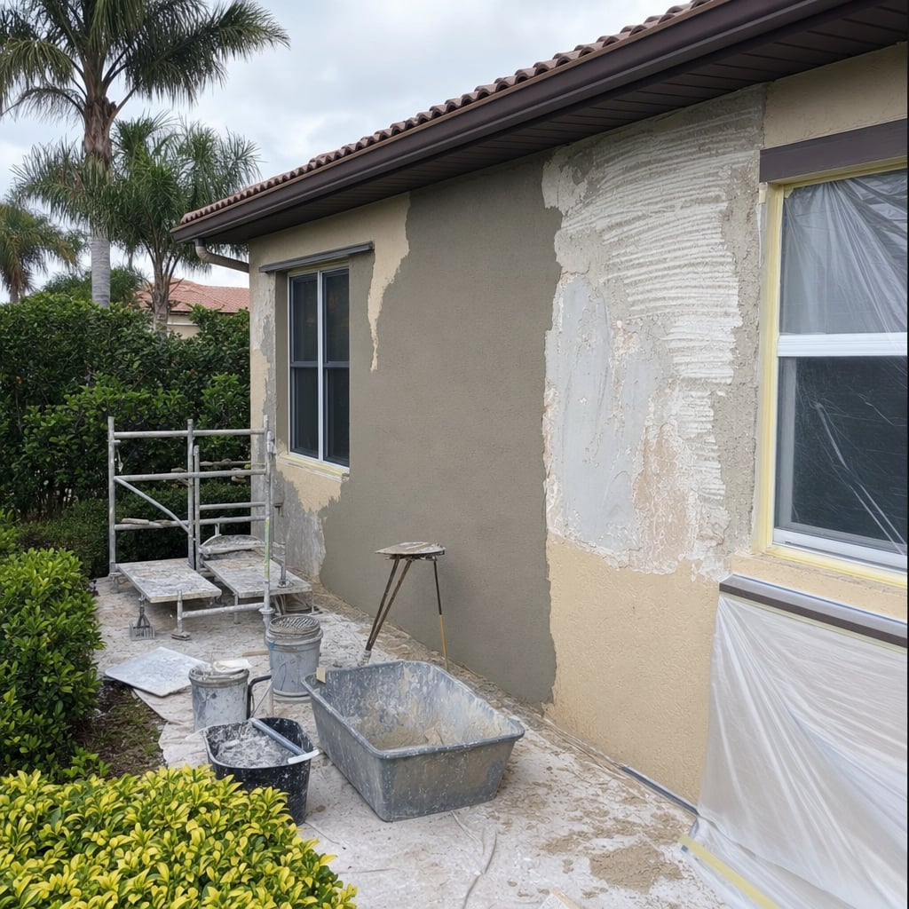 stucco water damage project in Miami
